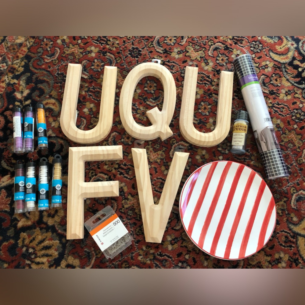 Random Crafty Items: buttons, Pins, Leather Paint, Cricut Iron-on Mosaic etc